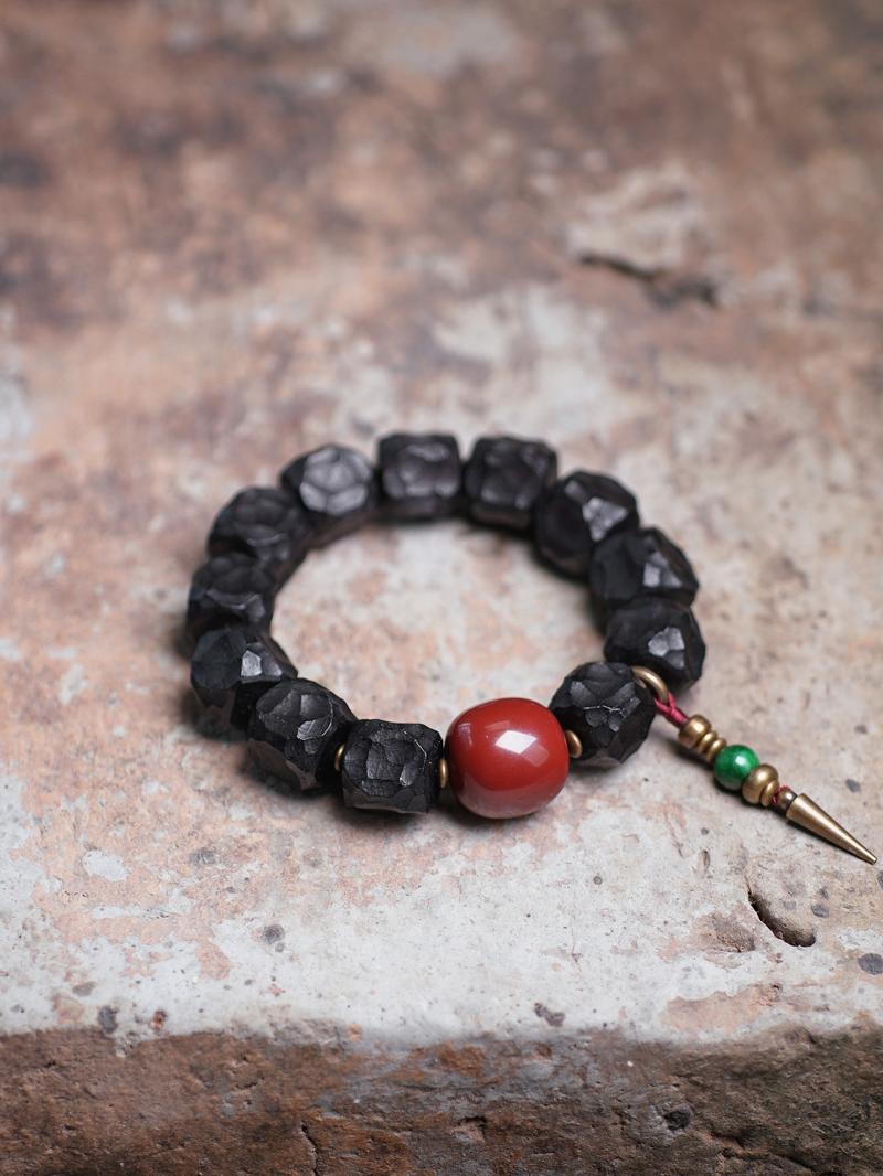 Handmade Black Sandalwood Bracelet for Men - Unique Meteorite Texture, Creative Cultural Accessories Handmade Black Sandalwood Bracelet for Men - Unique Meteorite Texture, Creative Cultural Accessories