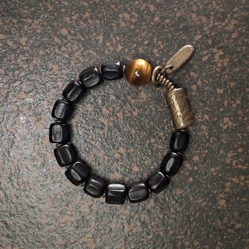 Handmade Black Sandalwood Bracelet with Knife Pattern | Retro Personality Jewelry for Men and Women | Unique Design