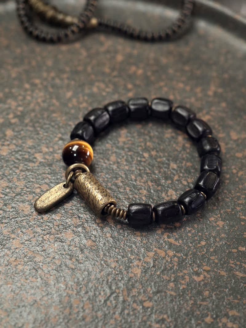 Handmade Black Sandalwood Bracelet with Knife Pattern | Retro Personality Jewelry for Men and Women | Unique Design