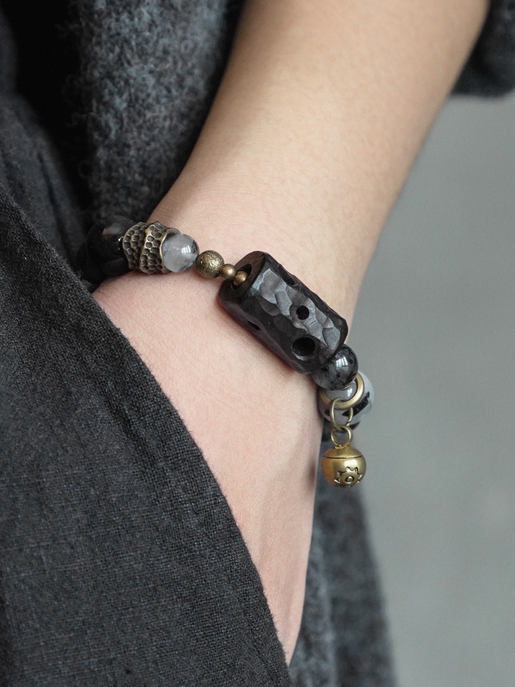 Handmade Black Tourmaline and Ebony Bracelet for Men - Vintage Trendy Versatile Accessory for Y2K and 90s Style Fashion Handmade Black Tourmaline and Ebony Bracelet for Men - Vintage Trendy Versatile Accessory for Y2K and 90s Style Fashion