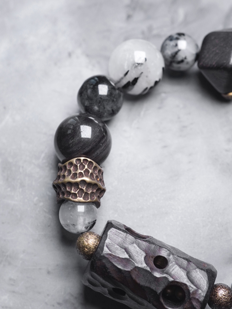 Handmade Black Tourmaline and Ebony Bracelet for Men - Vintage Trendy Versatile Accessory for Y2K and 90s Style Fashion Handmade Black Tourmaline and Ebony Bracelet for Men - Vintage Trendy Versatile Accessory for Y2K and 90s Style Fashion