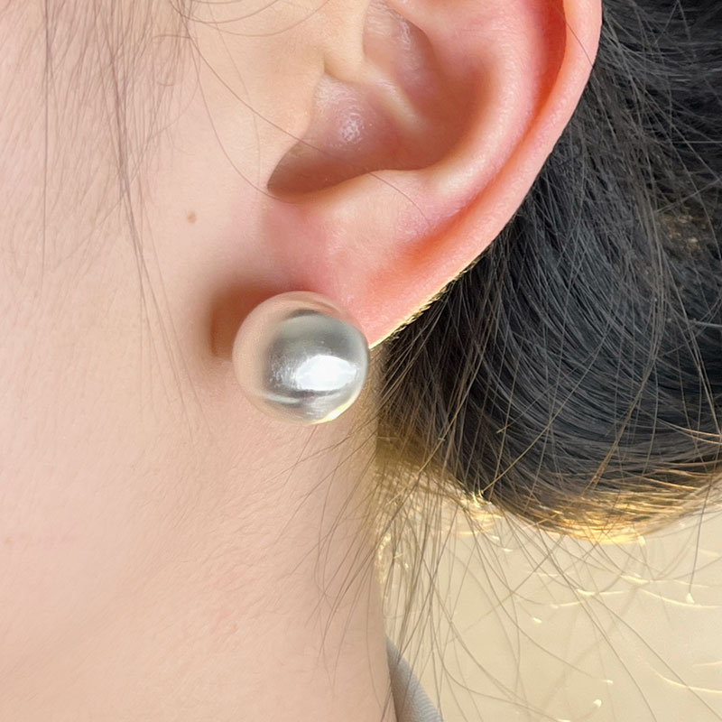 Handmade Brushed Metal Round Ball Earrings - Light Luxury Matte Ear Accessories for Women - High-End Cool Temperament Jewelry Handmade Brushed Metal Round Ball Earrings - Light Luxury Matte Ear Accessories for Women - High-End Cool Temperament Jewelry