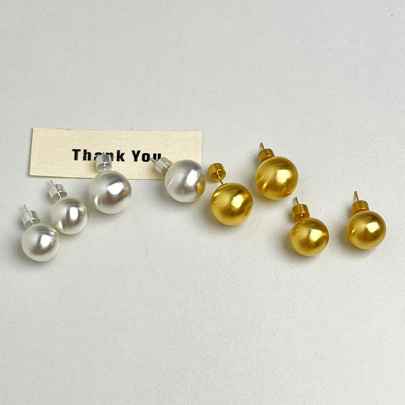 Handmade Brushed Metal Round Ball Earrings - Light Luxury Matte Ear Accessories for Women - High-End Cool Temperament Jewelry Handmade Brushed Metal Round Ball Earrings - Light Luxury Matte Ear Accessories for Women - High-End Cool Temperament Jewelry