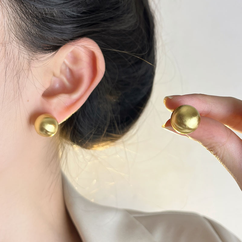 Handmade Brushed Metal Round Ball Earrings - Light Luxury Matte Ear Accessories for Women - High-End Cool Temperament Jewelry Handmade Brushed Metal Round Ball Earrings - Light Luxury Matte Ear Accessories for Women - High-End Cool Temperament Jewelry