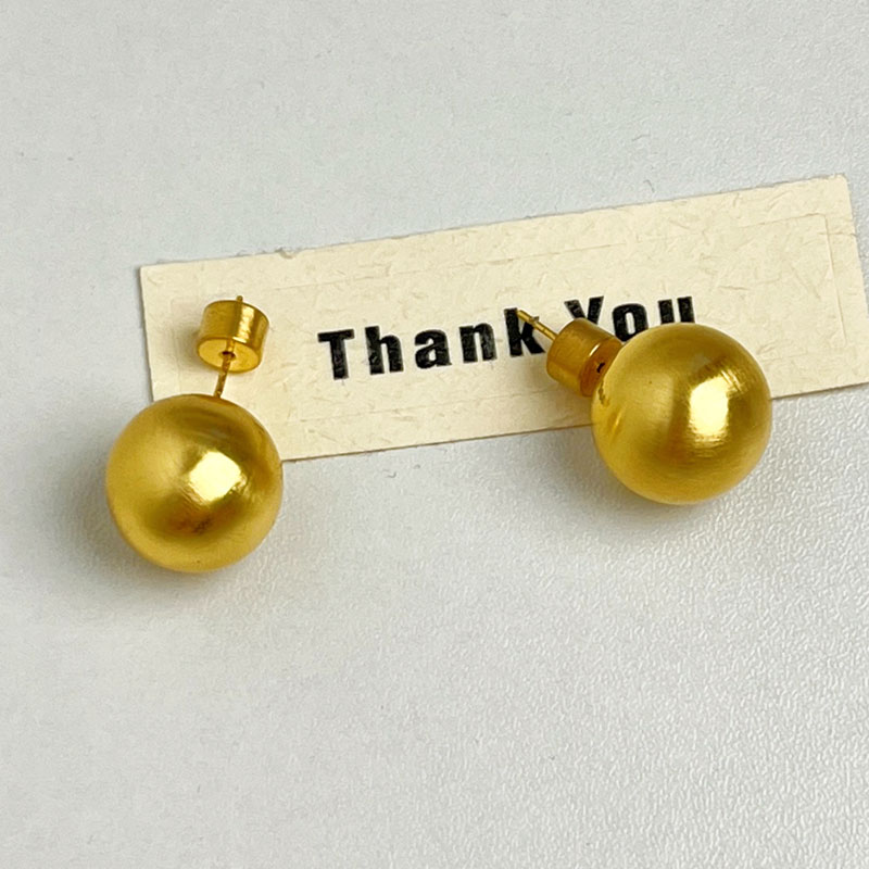 Handmade Brushed Metal Round Ball Earrings - Light Luxury Matte Ear Accessories for Women - High-End Cool Temperament Jewelry