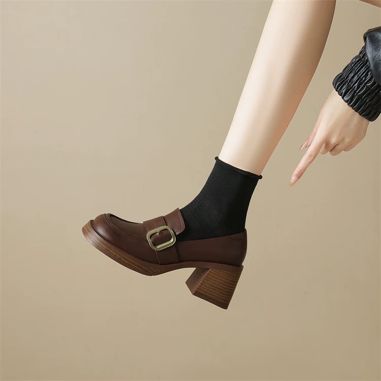 Handmade Chunky Heel Loafers in Soft Cowhide with Square Buckle – High-End Versatile Fashion Shoes for 25SS Season Handmade Chunky Heel Loafers in Soft Cowhide with Square Buckle – High-End Versatile Fashion Shoes for 25SS Season