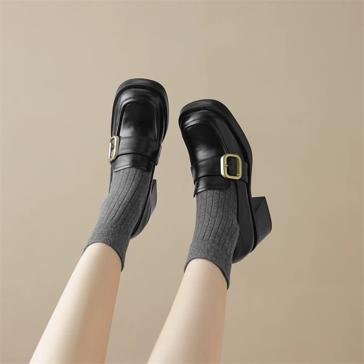 Handmade Chunky Heel Loafers in Soft Cowhide with Square Buckle – High-End Versatile Fashion Shoes for 25SS Season Handmade Chunky Heel Loafers in Soft Cowhide with Square Buckle – High-End Versatile Fashion Shoes for 25SS Season