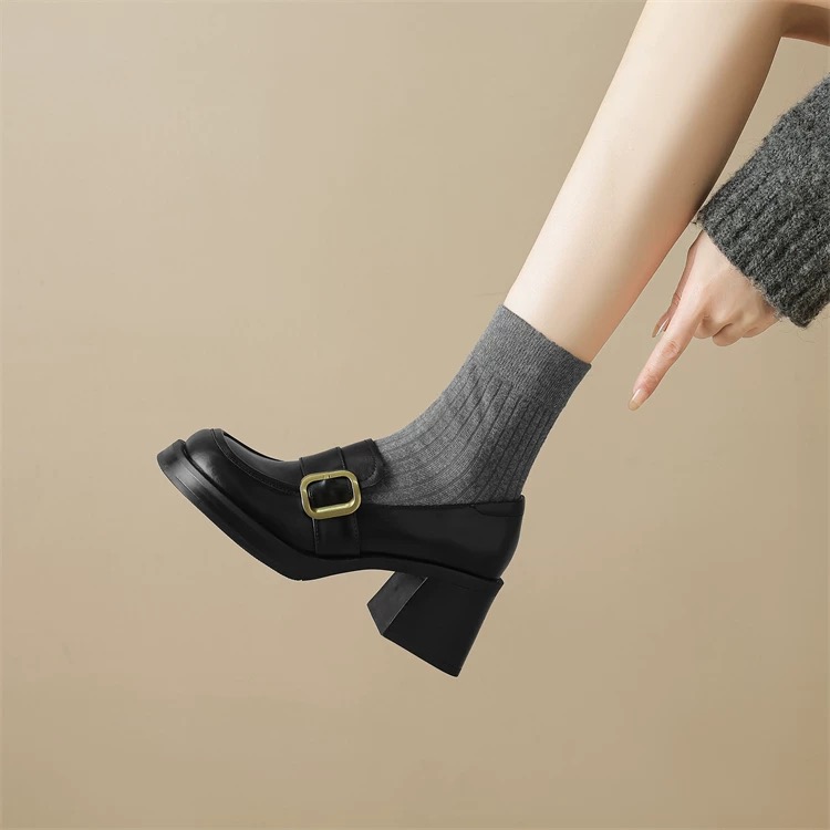 Handmade Chunky Heel Loafers in Soft Cowhide with Square Buckle – High-End Versatile Fashion Shoes for 25SS Season Handmade Chunky Heel Loafers in Soft Cowhide with Square Buckle – High-End Versatile Fashion Shoes for 25SS Season