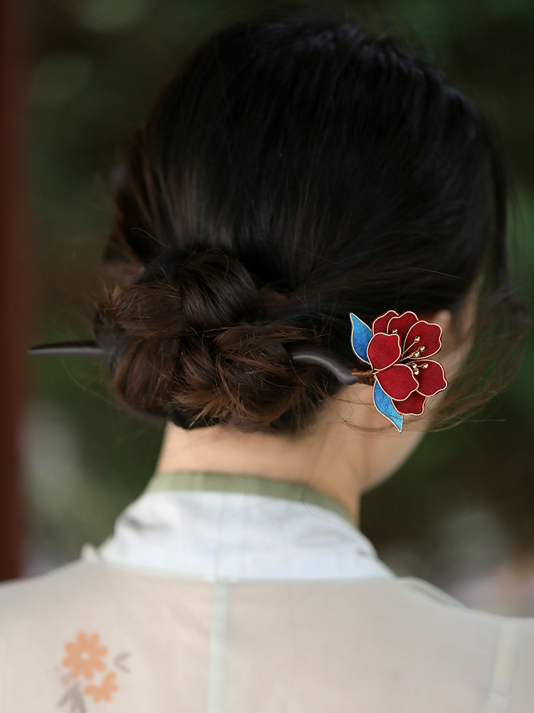 Handmade CloisonnÃ© Peony Flower Hairpin - High-End Ancient Style Sandalwood Hair Accessory for Chinese Daily Bun Hairstyles