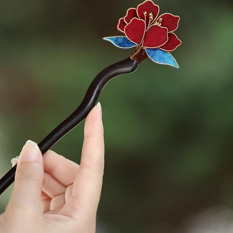 Handmade CloisonnÃ© Peony Flower Hairpin - High-End Ancient Style Sandalwood Hair Accessory for Chinese Daily Bun Hairstyles