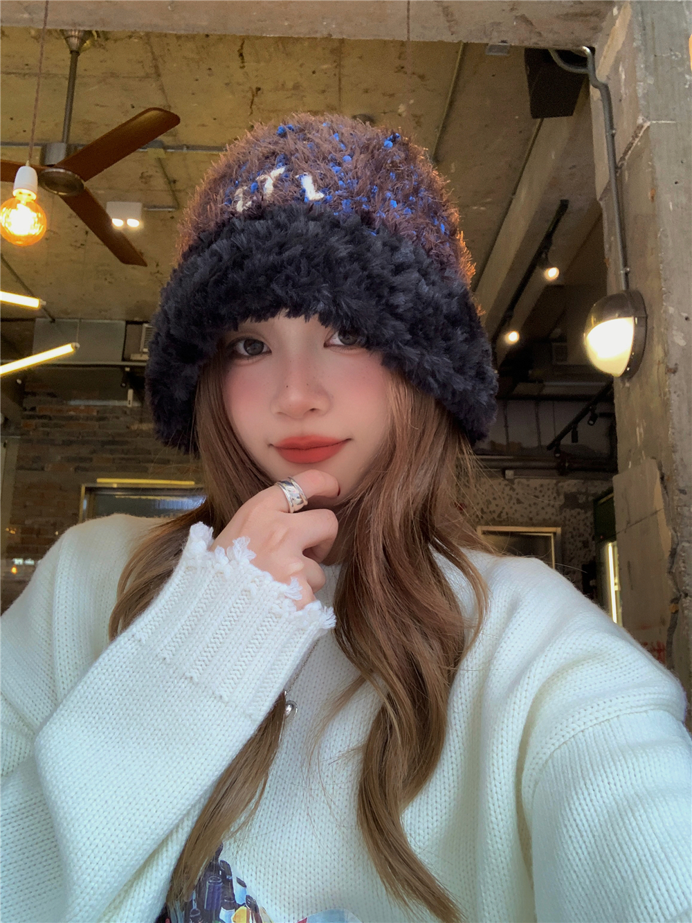 Handmade Color-Blocking Plush Chunky Knit Yarn Winter Hat for Women - Warm Thick Fisherman Style Handmade Color-Blocking Plush Chunky Knit Yarn Winter Hat for Women - Warm Thick Fisherman Style