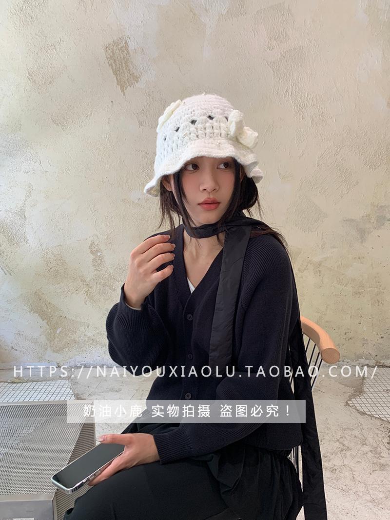 Handmade Crochet Bow Fisherman's Hat for Women - Floral Yarn Sun Hat for Autumn and Winter, Boho Style, Vintage Charm Handmade Crochet Bow Fisherman's Hat for Women - Floral Yarn Sun Hat for Autumn and Winter, Boho Style, Vintage Charm