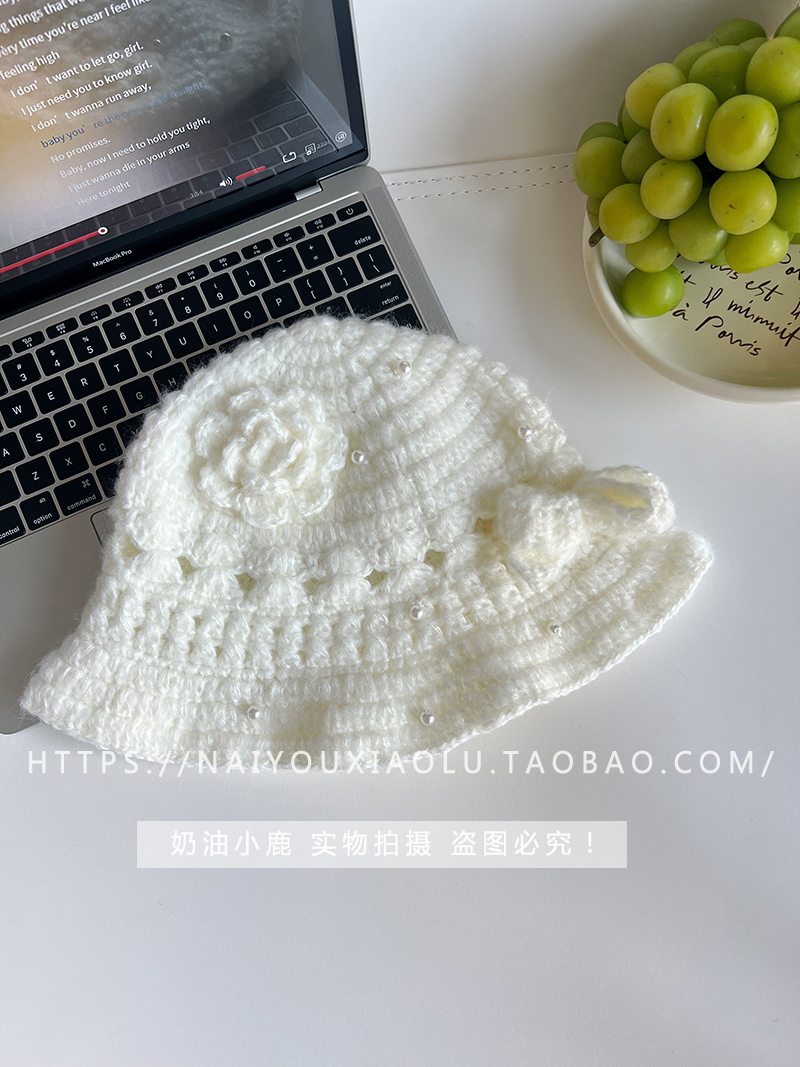 Handmade Crochet Bow Fisherman's Hat for Women - Floral Yarn Sun Hat for Autumn and Winter, Boho Style, Vintage Charm