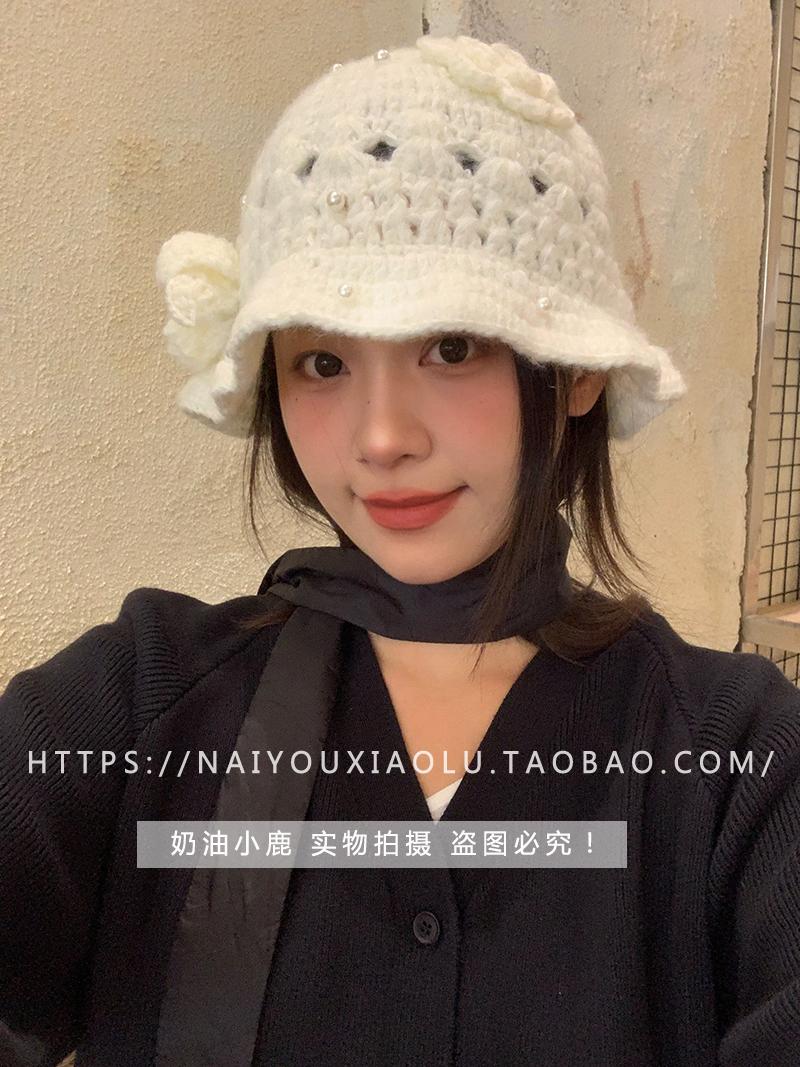 Handmade Crochet Bow Fisherman's Hat for Women - Floral Yarn Sun Hat for Autumn and Winter, Boho Style, Vintage Charm Handmade Crochet Bow Fisherman's Hat for Women - Floral Yarn Sun Hat for Autumn and Winter, Boho Style, Vintage Charm