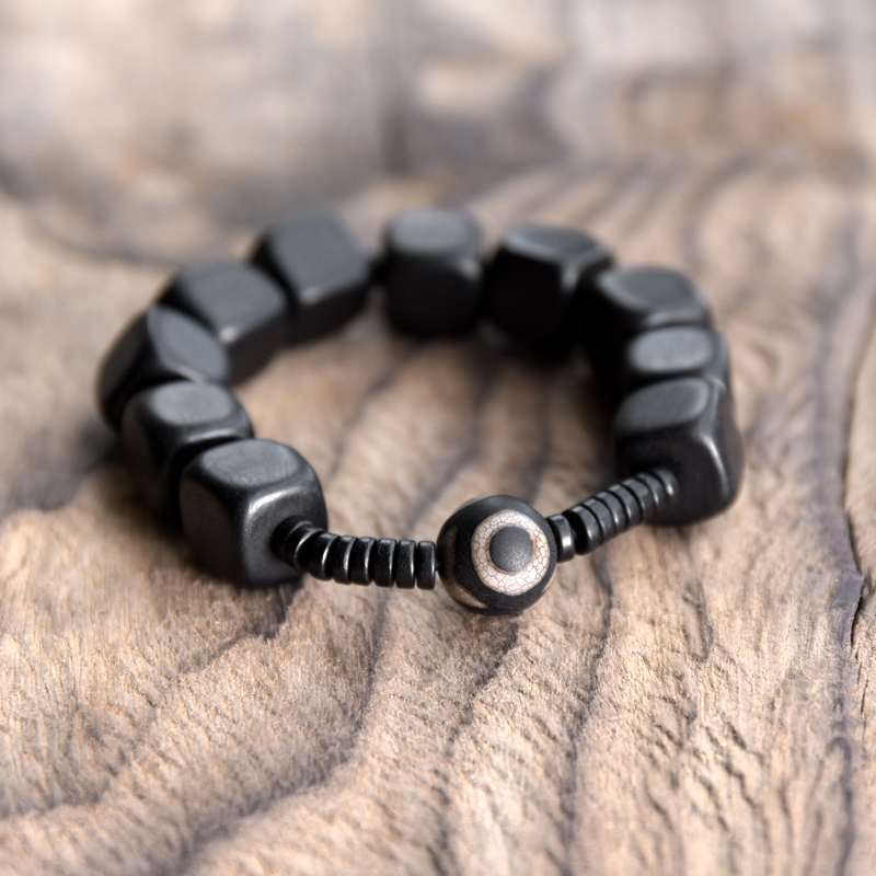 Handmade Ebony Wood Bracelet - Retro Ethnic Design, Japanese & Korean Style, Unisex Personalized Jewelry