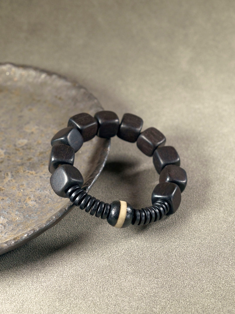 Handmade Ebony Wood Bracelet - Retro Ethnic Design, Japanese & Korean Style, Unisex Personalized Jewelry Handmade Ebony Wood Bracelet - Retro Ethnic Design, Japanese & Korean Style, Unisex Personalized Jewelry