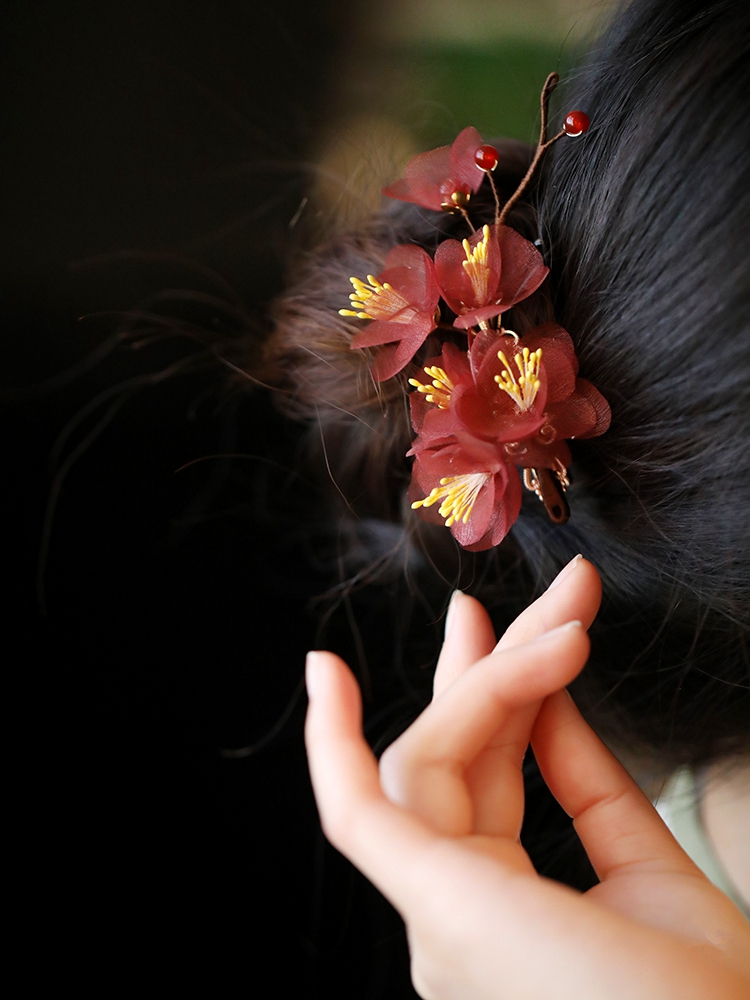Handmade Embroidered Plum Blossom Hairpin - Ancient Style Hanfu Side Clip for Updo, Elegant Women's Qipao Hair Accessory Handmade Embroidered Plum Blossom Hairpin - Ancient Style Hanfu Side Clip for Updo, Elegant Women's Qipao Hair Accessory