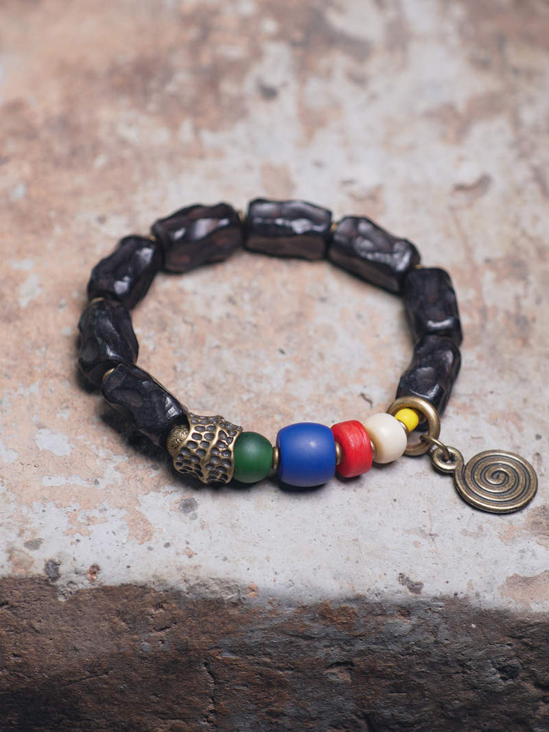 Handmade Ethnic Style Textured Ebony Wood Bracelet for Men, Tibetan-Style Glass Beads for Women, Personalized and Interactive Design Handmade Ethnic Style Textured Ebony Wood Bracelet for Men, Tibetan-Style Glass Beads for Women, Personalized and Interactive Design