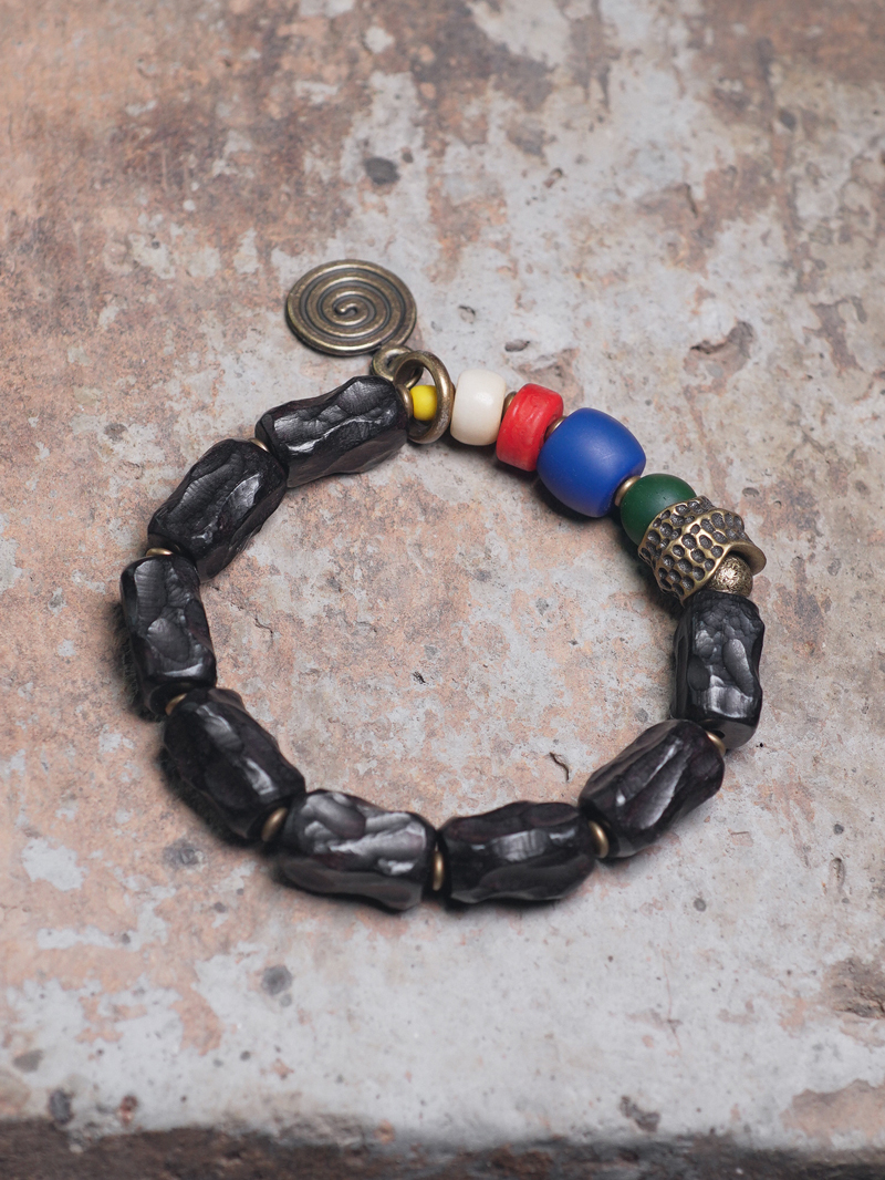Handmade Ethnic Style Textured Ebony Wood Bracelet for Men, Tibetan-Style Glass Beads for Women, Personalized and Interactive Design Handmade Ethnic Style Textured Ebony Wood Bracelet for Men, Tibetan-Style Glass Beads for Women, Personalized and Interactive Design