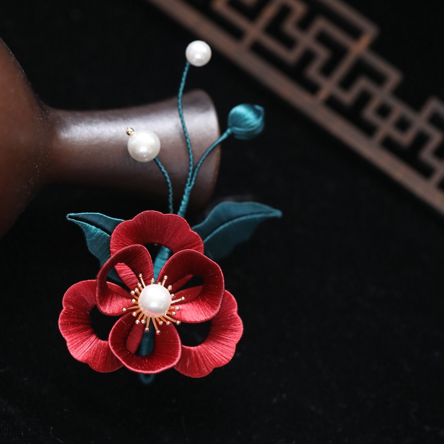 Handmade Floral Brooch for Women - Elegant Red Qipao Accessory, Luxury Decorative Pin for Special Occasions