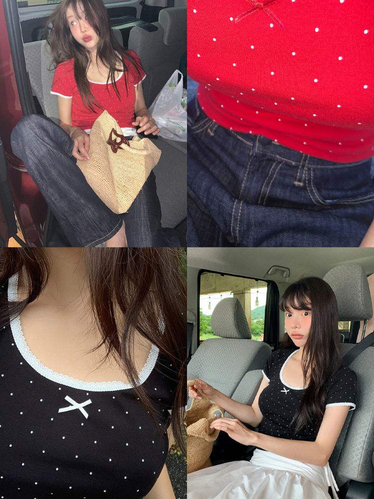 Handmade Floral Short Sleeve T-Shirt - Cute Slim Fit Korean Style Top for Sweet Casual Looks Handmade Floral Short Sleeve T-Shirt - Cute Slim Fit Korean Style Top for Sweet Casual Looks