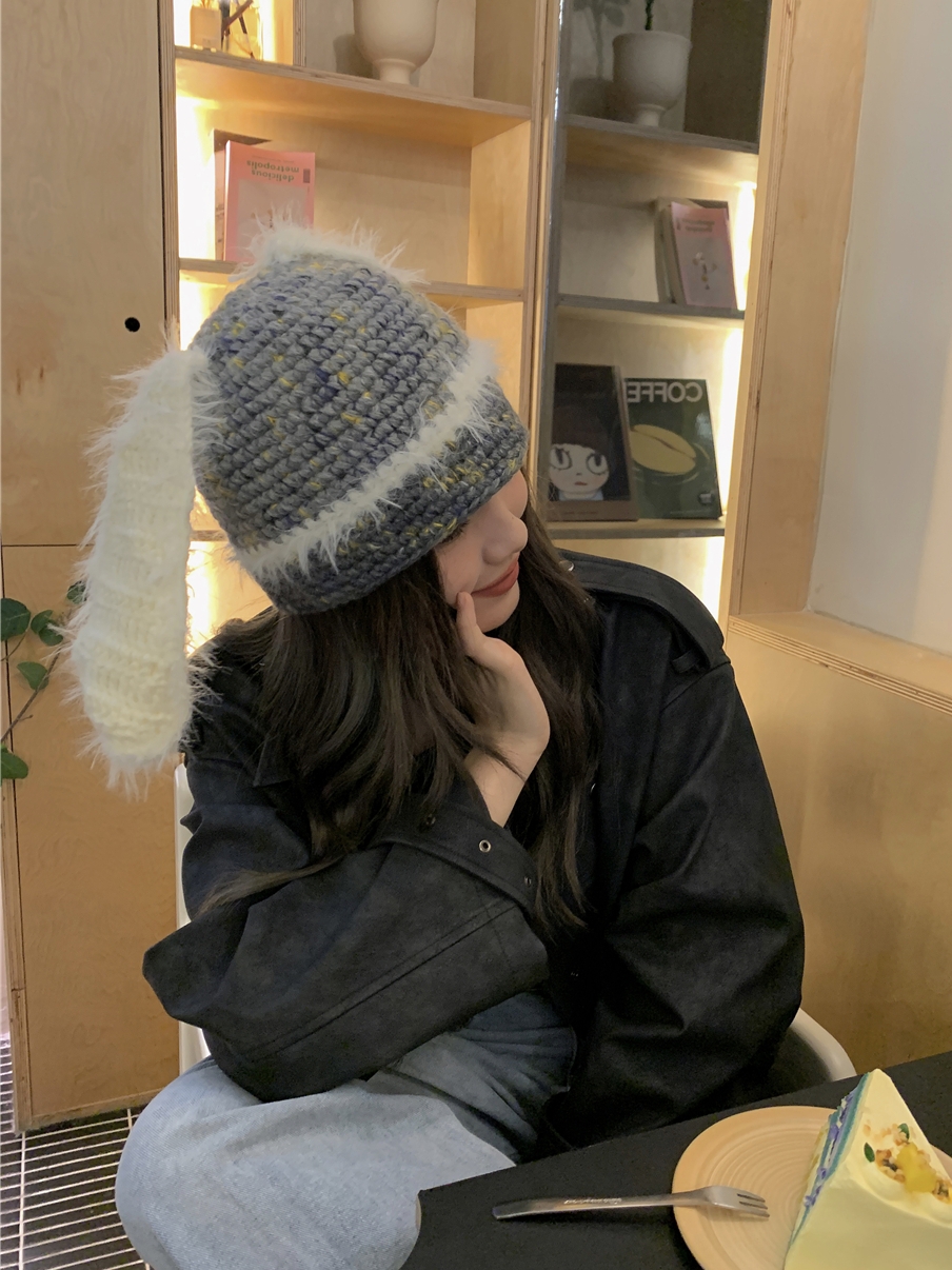 Handmade Knitted Long-Eared Rabbit Plush Hat for Women - Cute Yarn Bucket Hat for Autumn Winter Ear Protection Handmade Knitted Long-Eared Rabbit Plush Hat for Women - Cute Yarn Bucket Hat for Autumn Winter Ear Protection