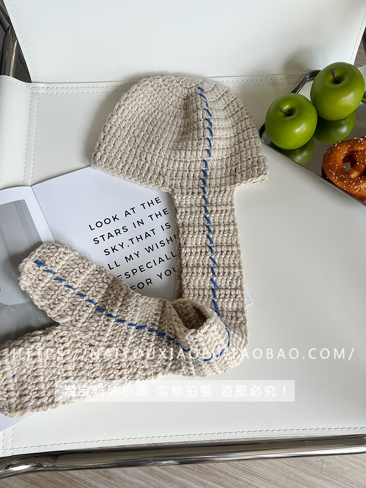 Handmade Knitted Wool Hat with Ear Protection and Neck Gaiter - Trendy Retro Design for Instagram Bloggers, Niche Style