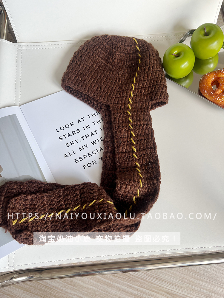 Handmade Knitted Wool Hat with Ear Protection and Neck Gaiter - Trendy Retro Design for Instagram Bloggers, Niche Style Handmade Knitted Wool Hat with Ear Protection and Neck Gaiter - Trendy Retro Design for Instagram Bloggers, Niche Style