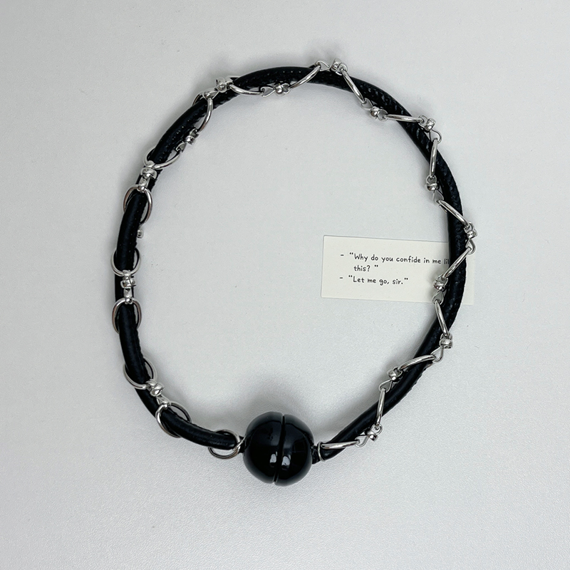 Handmade Leather Rope Chain Necklace, Spliced Design, European American Style, Sweet Cool High-End Choker for 2025 Fashion Trends