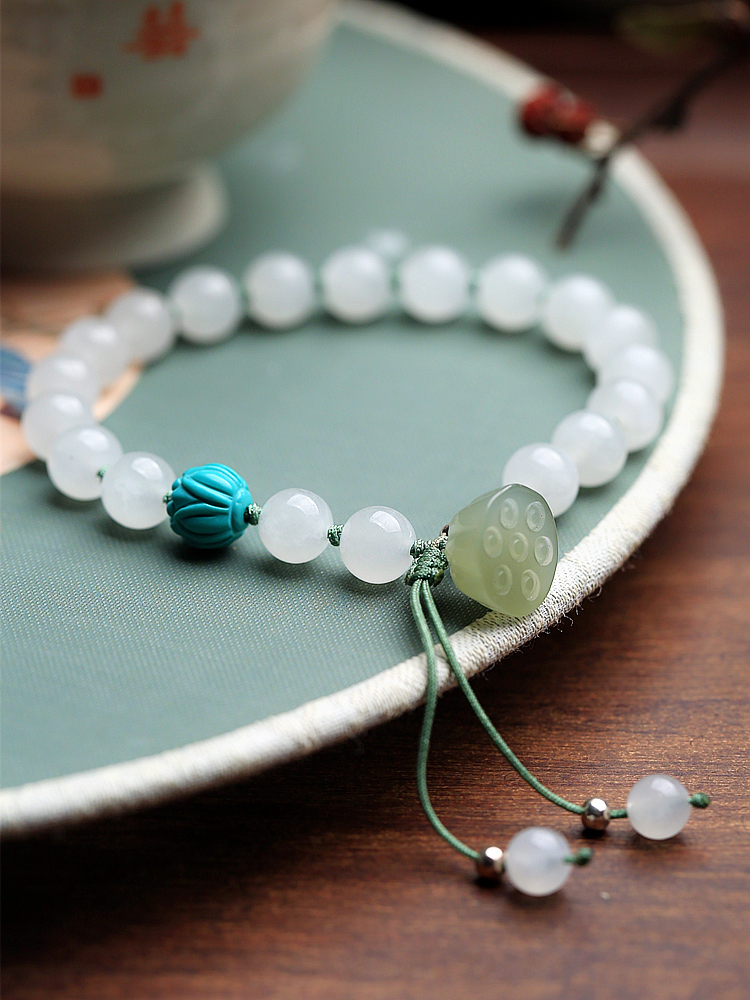 Handmade Natural Hetian Jade White Lotus Pod Bracelet - Summer High-End Beaded Jade Stone Jewelry