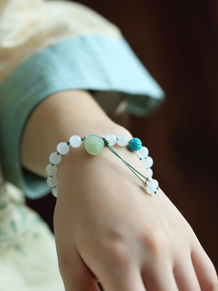 Handmade Natural Hetian Jade White Lotus Pod Bracelet - Summer High-End Beaded Jade Stone Jewelry Handmade Natural Hetian Jade White Lotus Pod Bracelet - Summer High-End Beaded Jade Stone Jewelry
