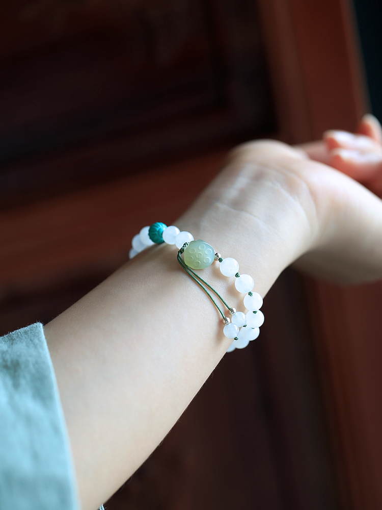 Handmade Natural Hetian Jade White Lotus Pod Bracelet - Summer High-End Beaded Jade Stone Jewelry Handmade Natural Hetian Jade White Lotus Pod Bracelet - Summer High-End Beaded Jade Stone Jewelry