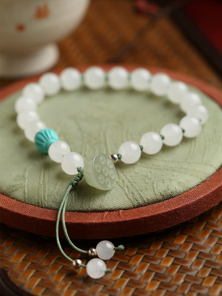 Handmade Natural Hetian Jade White Lotus Pod Bracelet - Summer High-End Beaded Jade Stone Jewelry Handmade Natural Hetian Jade White Lotus Pod Bracelet - Summer High-End Beaded Jade Stone Jewelry