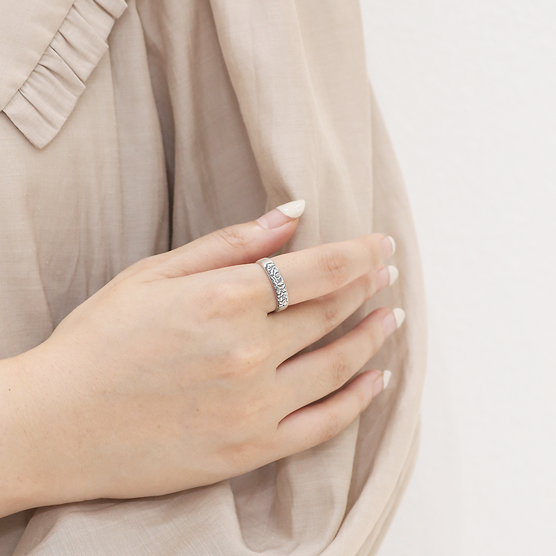 Handmade Pure Silver 999 Adjustable Open Ring with Carved Peony Flower - Vintage Chinese Style Floral Jewelry Handmade Pure Silver 999 Adjustable Open Ring with Carved Peony Flower - Vintage Chinese Style Floral Jewelry