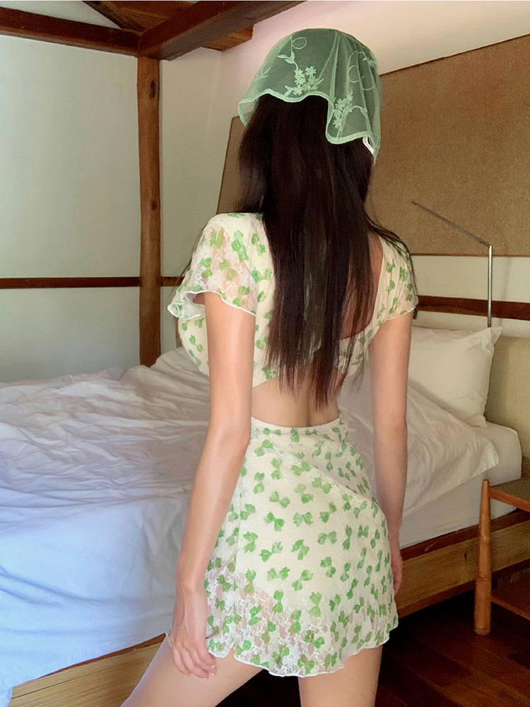 Handmade Seeubaby Fresh Green Bow One-Piece Swimsuit - Korean Style, Cute Summer Swimwear, Trendy Beachwear for Women Handmade Seeubaby Fresh Green Bow One-Piece Swimsuit - Korean Style, Cute Summer Swimwear, Trendy Beachwear for Women