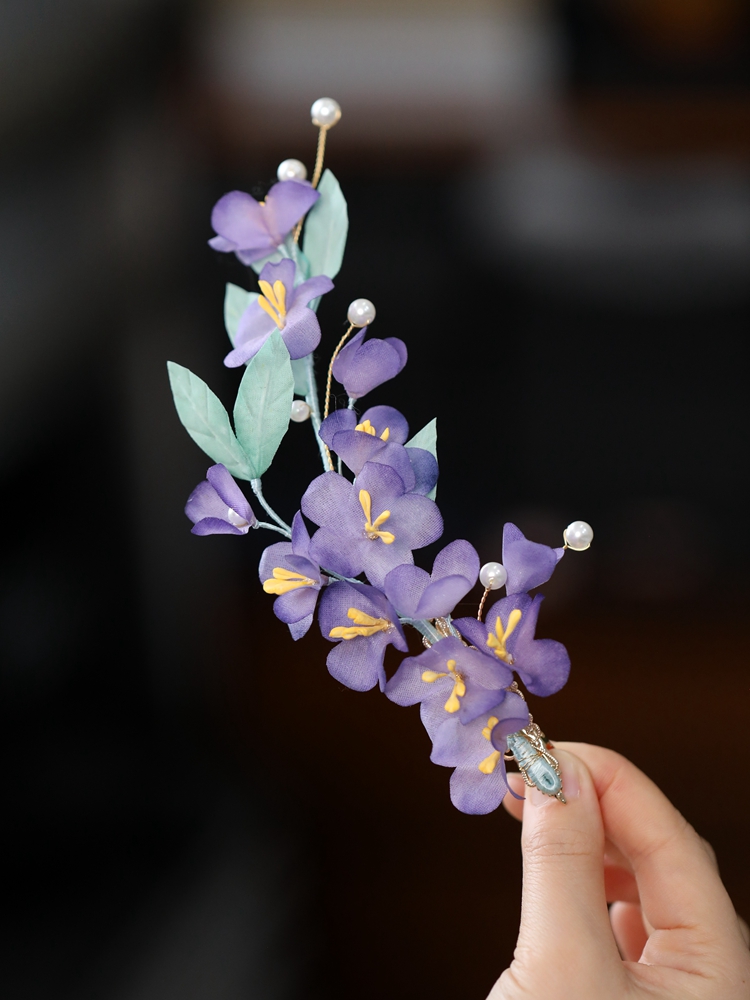 Handmade Silk Embossed Fairy Hairpin - Ethereal Purple Hanfu Headpiece for Classical Dance and Ancient Style Looks Handmade Silk Embossed Fairy Hairpin - Ethereal Purple Hanfu Headpiece for Classical Dance and Ancient Style Looks