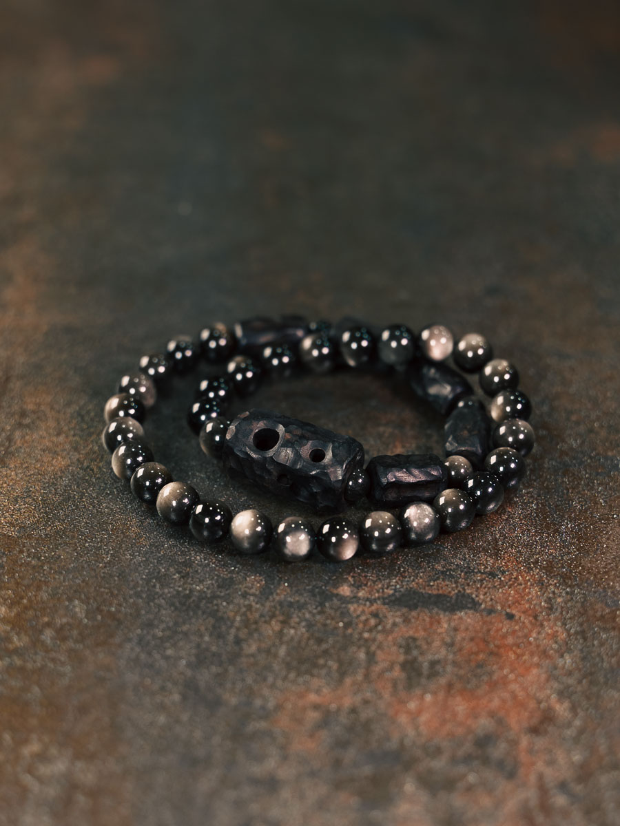 Handmade Silver Obsidian Design Bracelet for Men & Women - Vintage Style Versatile Sandalwood Couple Accessories Handmade Silver Obsidian Design Bracelet for Men & Women - Vintage Style Versatile Sandalwood Couple Accessories