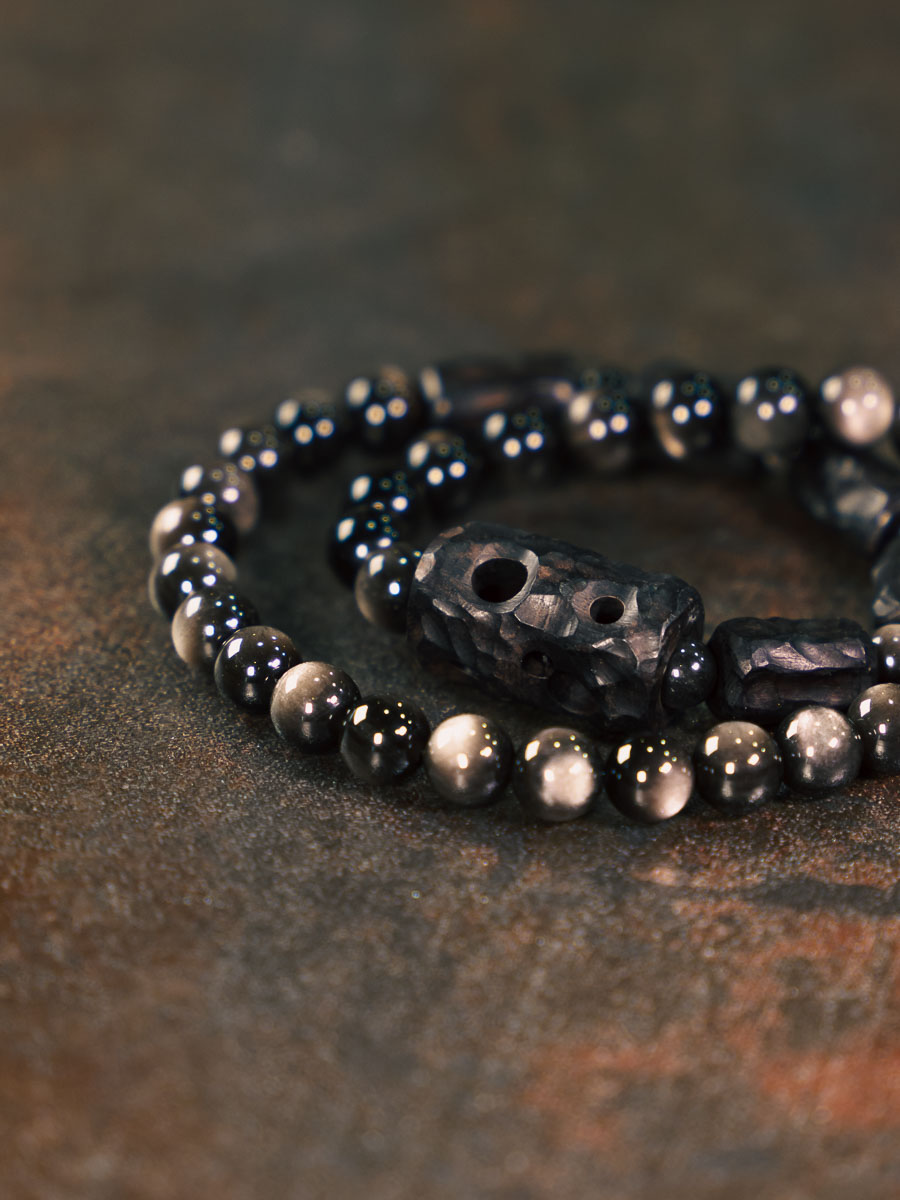 Handmade Silver Obsidian Design Bracelet for Men & Women - Vintage Style Versatile Sandalwood Couple Accessories Handmade Silver Obsidian Design Bracelet for Men & Women - Vintage Style Versatile Sandalwood Couple Accessories