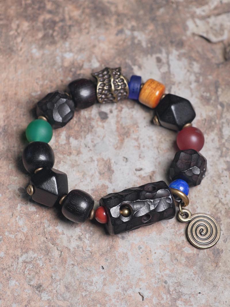 Handmade Textured Ebony Wood Bracelet for Men and Women, Vintage Ethnic Style Beaded Wrist Accessory, Unique Fashion Jewelry Handmade Textured Ebony Wood Bracelet for Men and Women, Vintage Ethnic Style Beaded Wrist Accessory, Unique Fashion Jewelry
