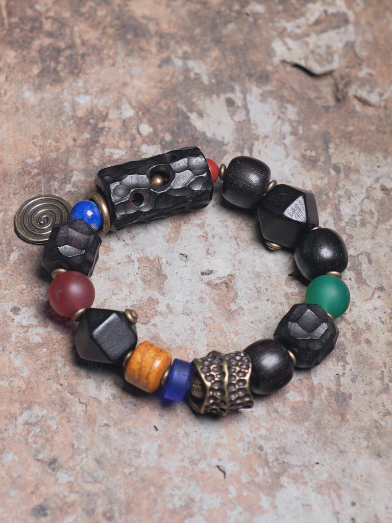 Handmade Textured Ebony Wood Bracelet for Men and Women, Vintage Ethnic Style Beaded Wrist Accessory, Unique Fashion Jewelry Handmade Textured Ebony Wood Bracelet for Men and Women, Vintage Ethnic Style Beaded Wrist Accessory, Unique Fashion Jewelry