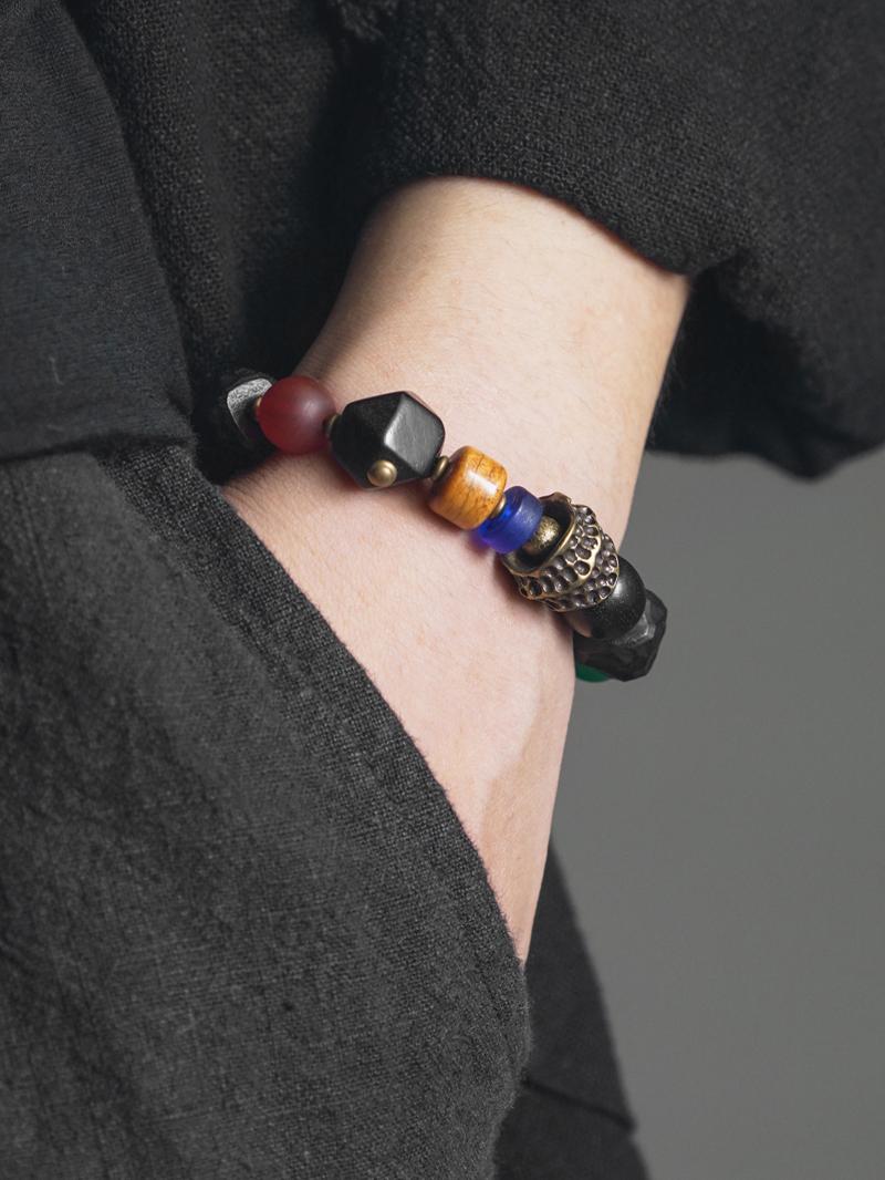 Handmade Textured Ebony Wood Bracelet for Men and Women, Vintage Ethnic Style Beaded Wrist Accessory, Unique Fashion Jewelry Handmade Textured Ebony Wood Bracelet for Men and Women, Vintage Ethnic Style Beaded Wrist Accessory, Unique Fashion Jewelry