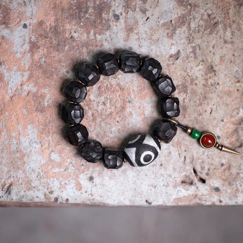 Handmade Tibetan Style Black Sandalwood Bracelet with Sky Beads | Retro Ethnic Men's Accessory, Textured Plaything
