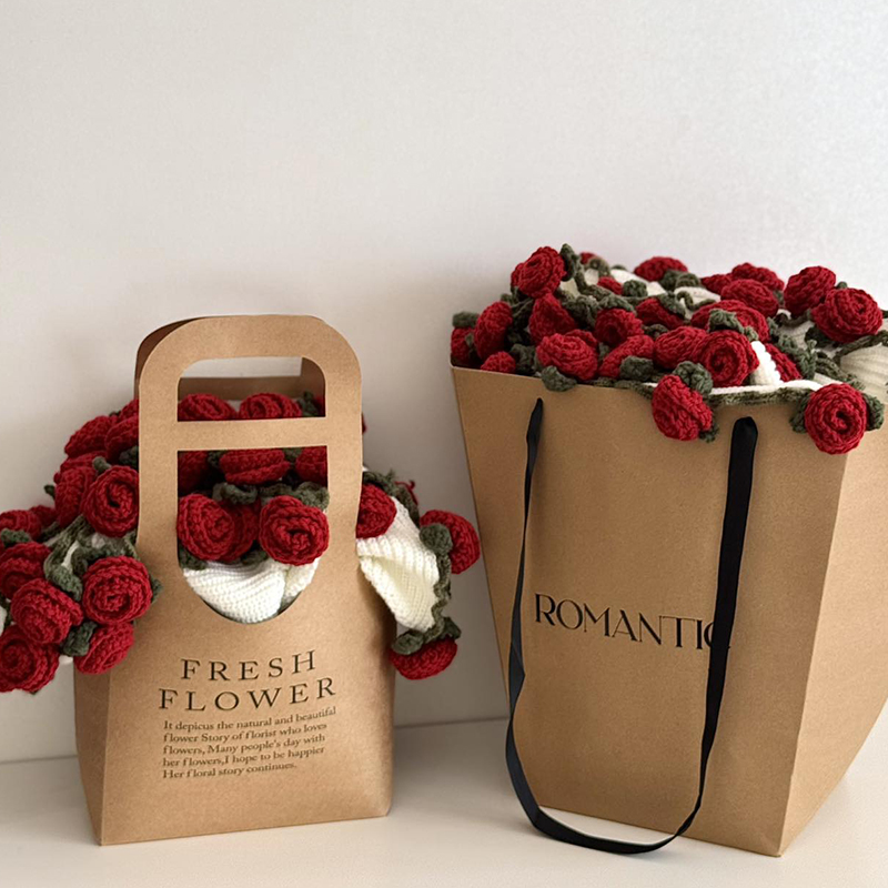 Handmade Woven Rose Bouquet Blanket - Cozy Office Nap Throw, Perfect Gift for Best Friend, Elegant Gift Box Included