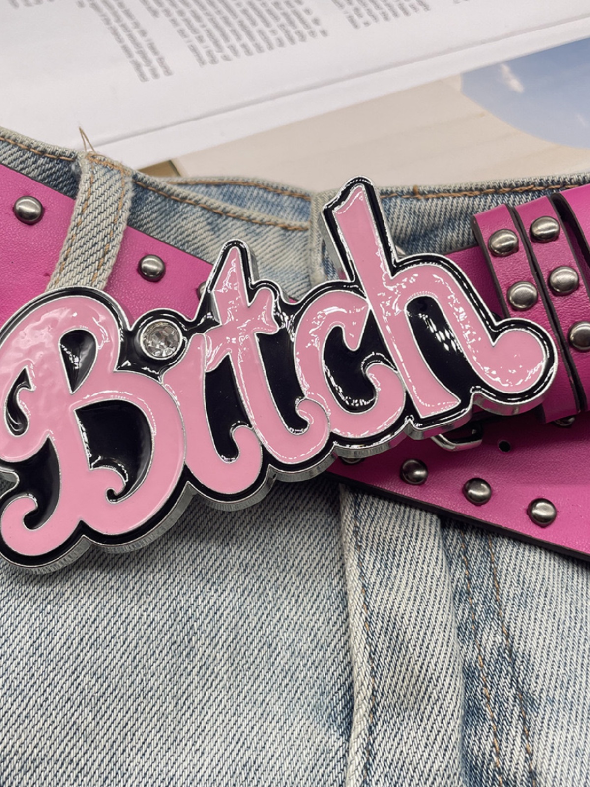 Harajuku Women's Fashion Belt - Anime Letter Studded Belt for Y2K and Korean Style Looks Harajuku Women's Fashion Belt - Anime Letter Studded Belt for Y2K and Korean Style Looks