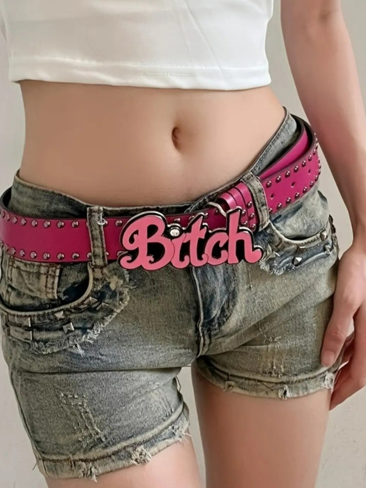 Harajuku Women's Fashion Belt - Anime Letter Studded Belt for Y2K and Korean Style Looks Harajuku Women's Fashion Belt - Anime Letter Studded Belt for Y2K and Korean Style Looks