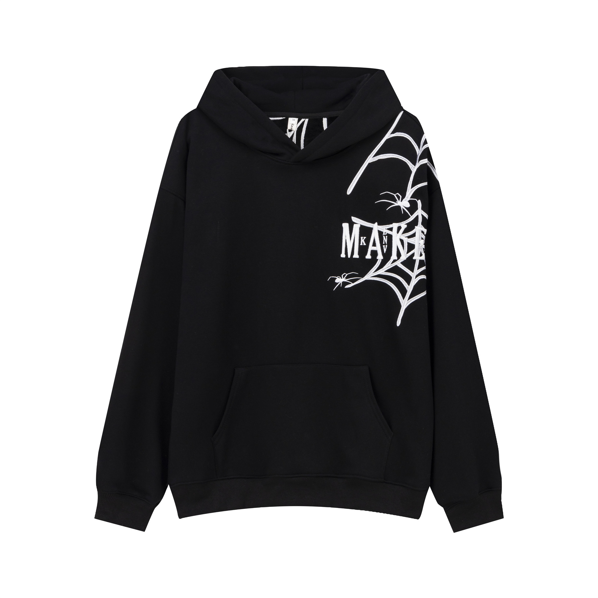 Heavy-Duty Spider Embroidery Winter Fleece Hoodie for Women - Trendy Couple Sweatshirt in National Style