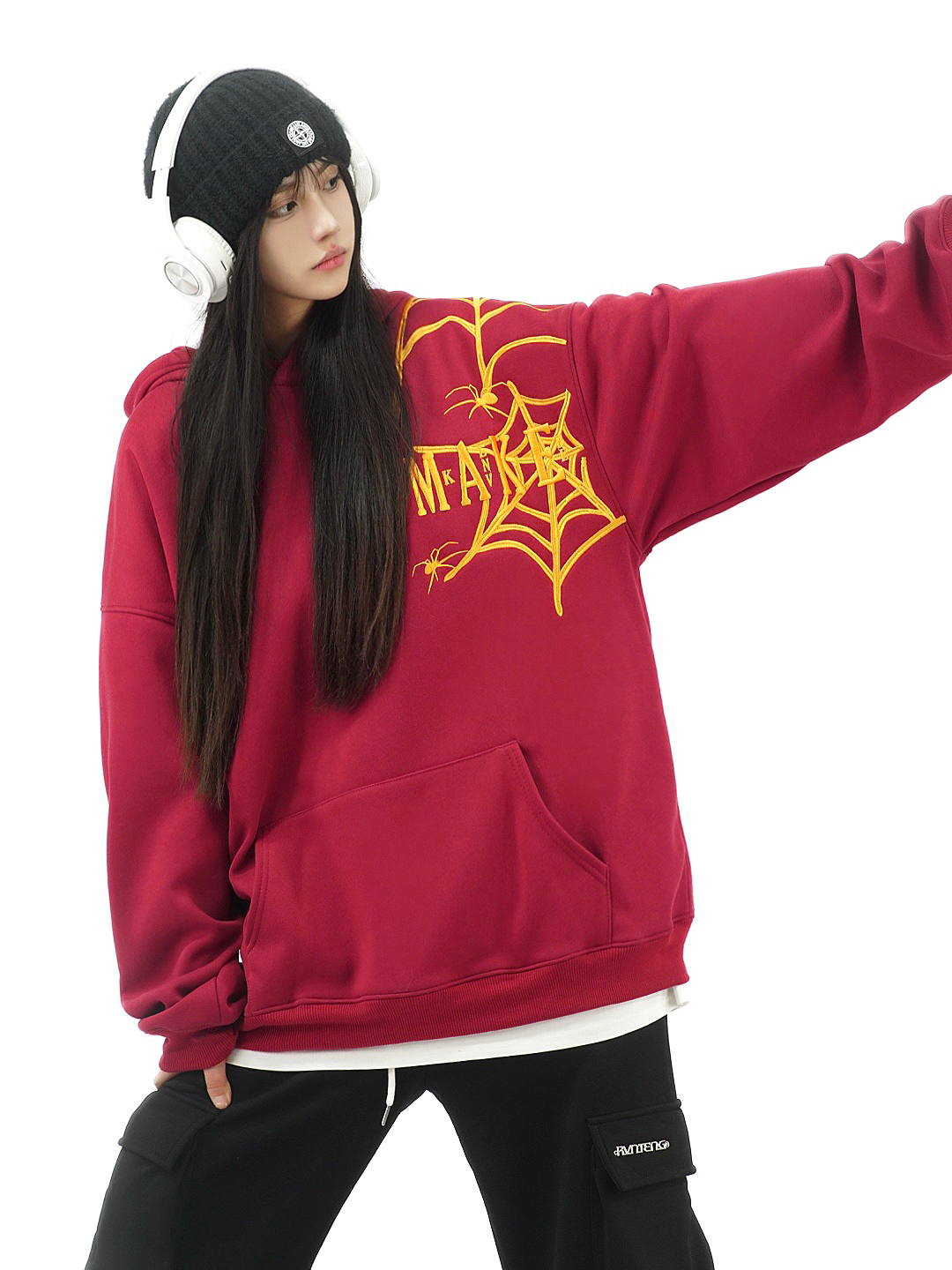 Heavy-Duty Spider Embroidery Winter Fleece Hoodie for Women - Trendy Couple Sweatshirt in National Style Heavy-Duty Spider Embroidery Winter Fleece Hoodie for Women - Trendy Couple Sweatshirt in National Style