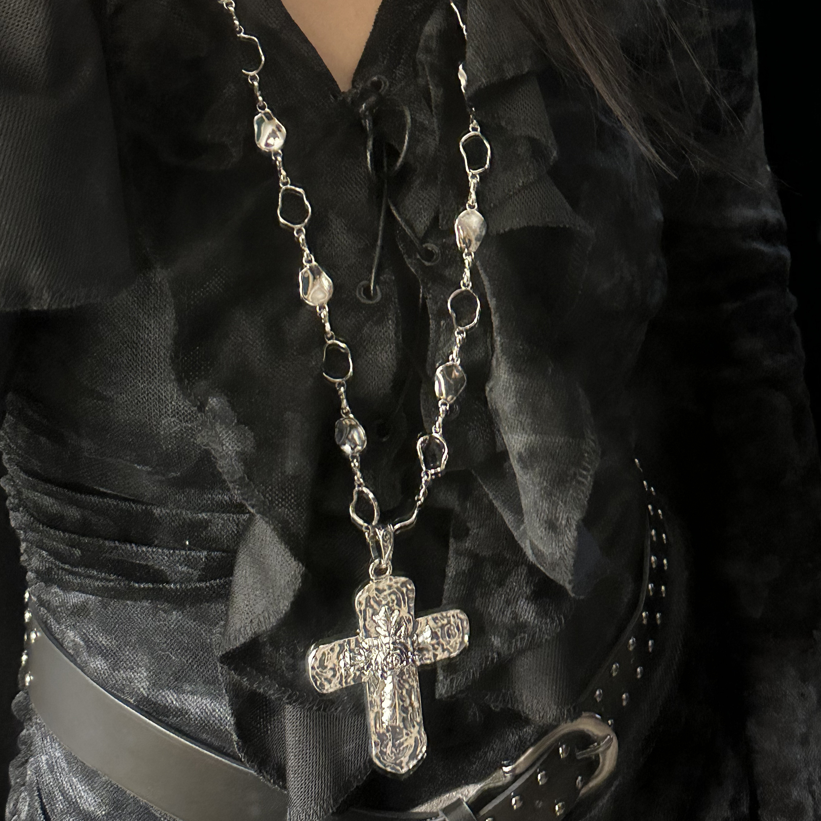 Heavy-Duty Y2K Gothic Lolita Cross Necklace Waist Chain for Sweet Cool Spicy Girls - Trendy Sweater Accessory