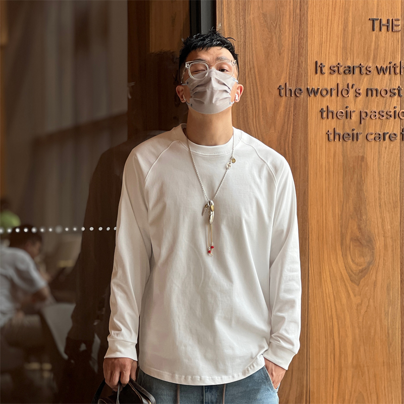 Heavyweight Japanese-Style Long Sleeve T-Shirt for Men - Casual Solid Color Raglan Top for Autumn and Winter Fashion Heavyweight Japanese-Style Long Sleeve T-Shirt for Men - Casual Solid Color Raglan Top for Autumn and Winter Fashion