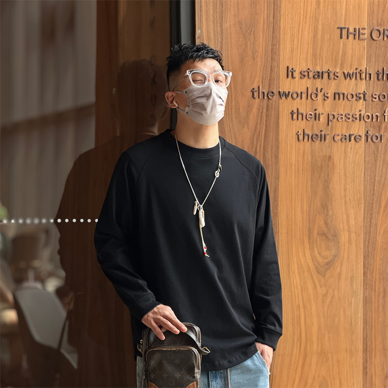 Heavyweight Japanese-Style Long Sleeve T-Shirt for Men - Casual Solid Color Raglan Top for Autumn and Winter Fashion Heavyweight Japanese-Style Long Sleeve T-Shirt for Men - Casual Solid Color Raglan Top for Autumn and Winter Fashion